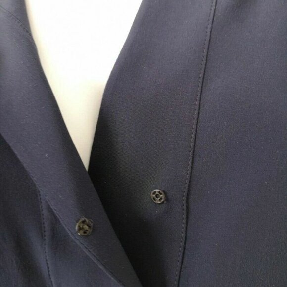 New AKRIS Punto Silk Denim Blue V Neck Ruffle Sleeve Top Blouse 4 - Picture 7 of 9